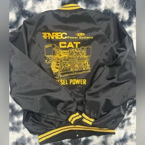 Black Bomber Jacket with Yellow Stripes - sweet back logo